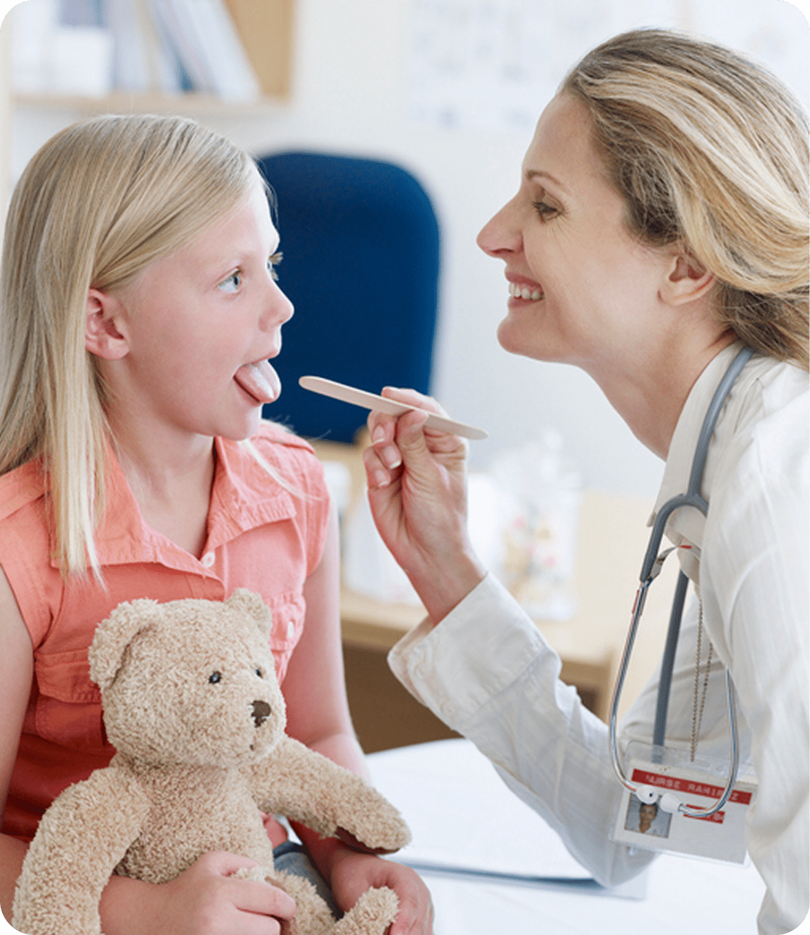 Child's check-up with doctor and teddy